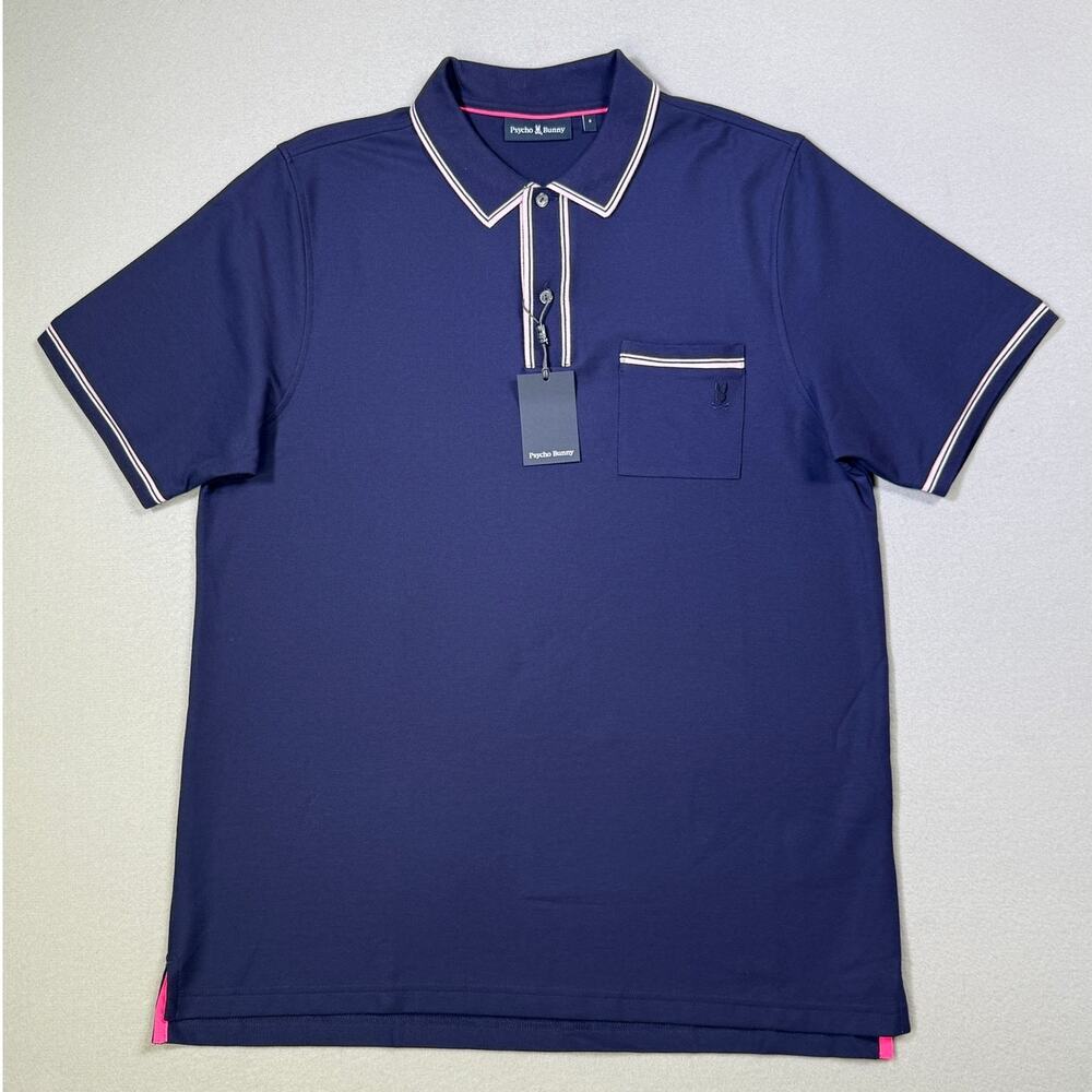 Psycho Bunny Bradford Pique Polo. Navy/pink 8/XXL $118
